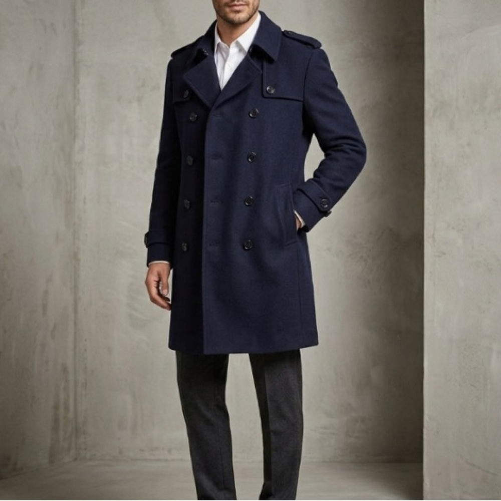 Burberry Wool Double Breasted Coat Navy Blue Size 40 Medium